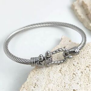 Silver Plated Twisted Cable Bangle Bracelet
